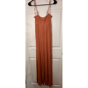 American Eagle Jumpsuit Womens XS Rust Soft Sexy Ribbed Wide Leg Boho Beachy